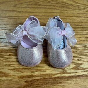 Pink Metallic Baby Shoes with Bows